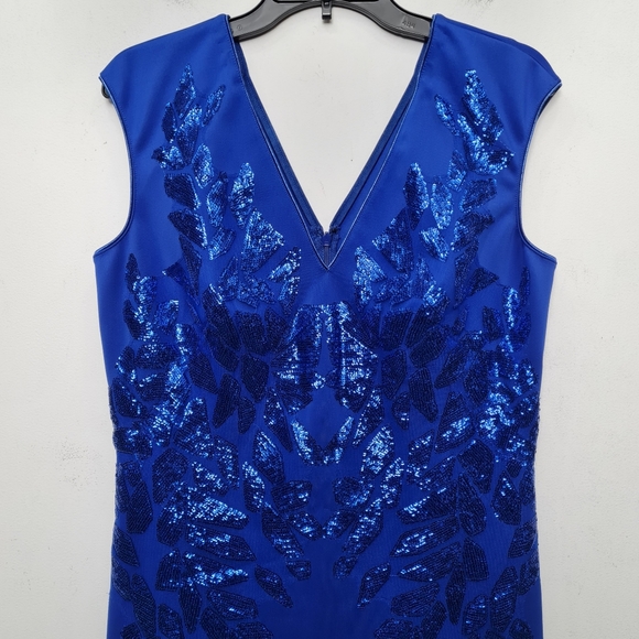 Tadashi Shoji Sequin Capsleeves Neoprene Shift Dress Royal Blue Women's Size L - Picture 4 of 16